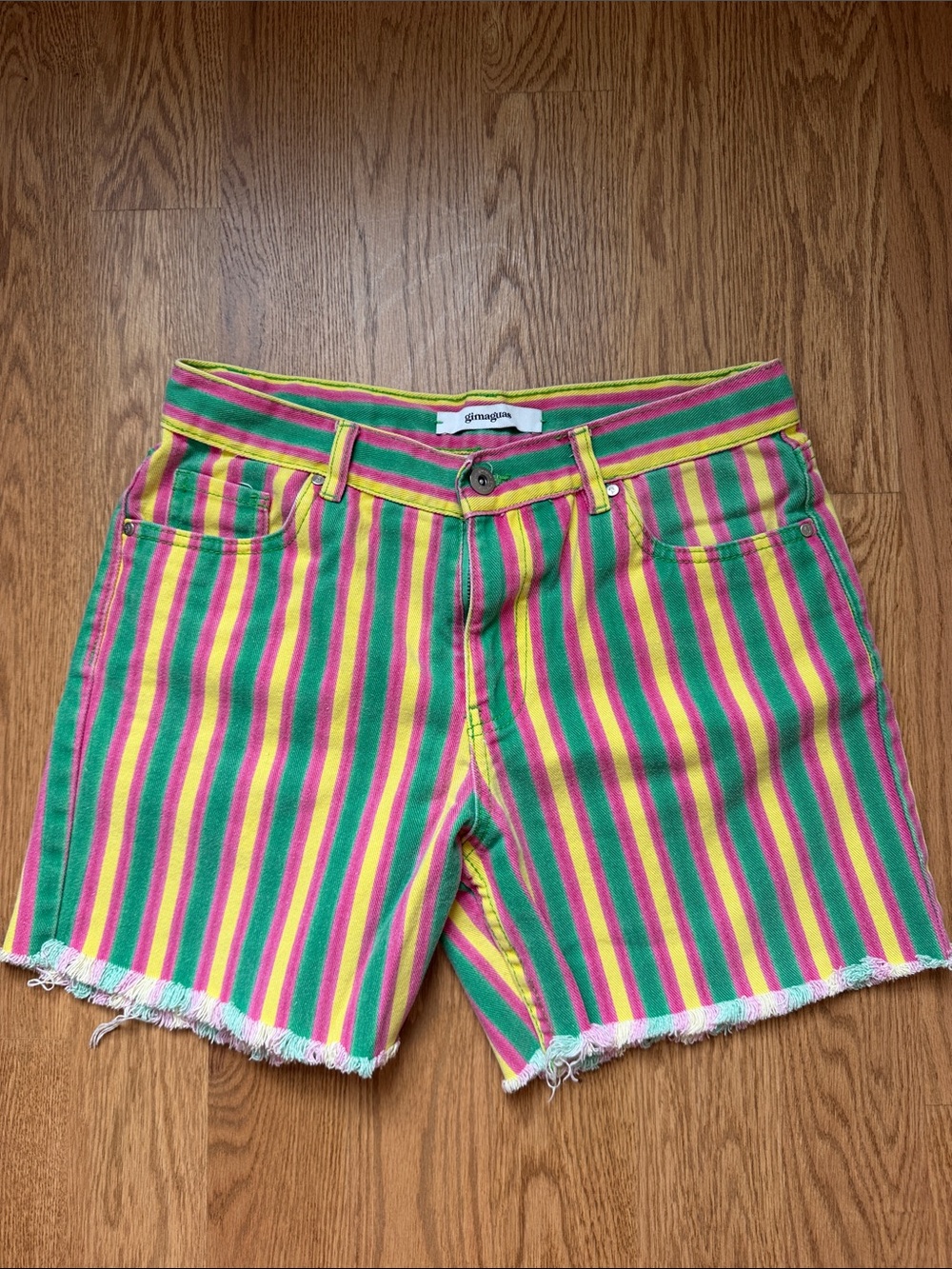 Gimaguas Women's Multicolor Striped Frayed Hem Shorts